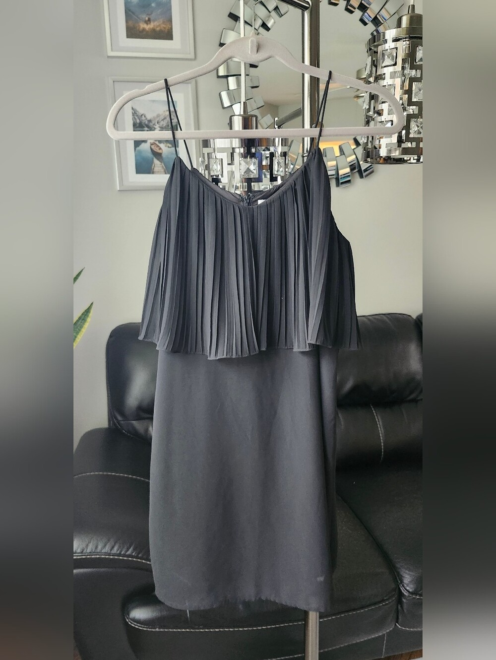 Elegant Black Pleated Overlay Slip Dress